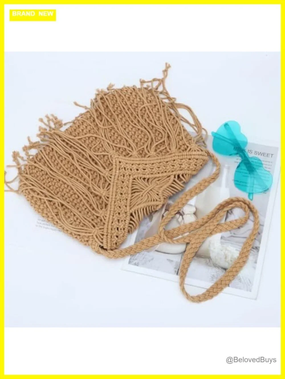 Handwoven Crochet Tassel Fringe Shoulder Bag with Zipper Closure